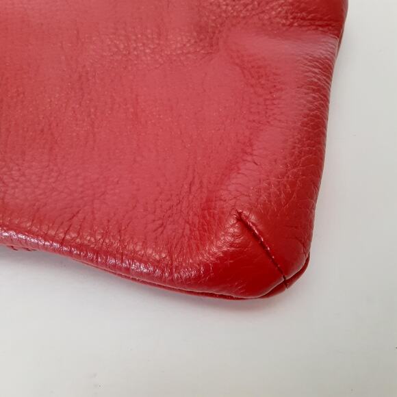 RomyGold Red Genuine Leather Metal Flap Clutch Bag Zip Closure Evening Bag - Picture 7 of 10